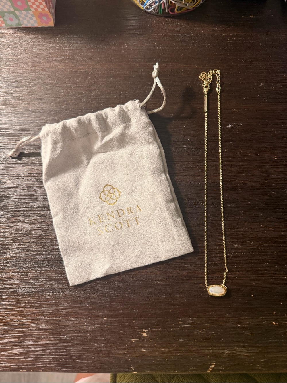 Kendra Scott Gold Necklace with White/Opal Pendant